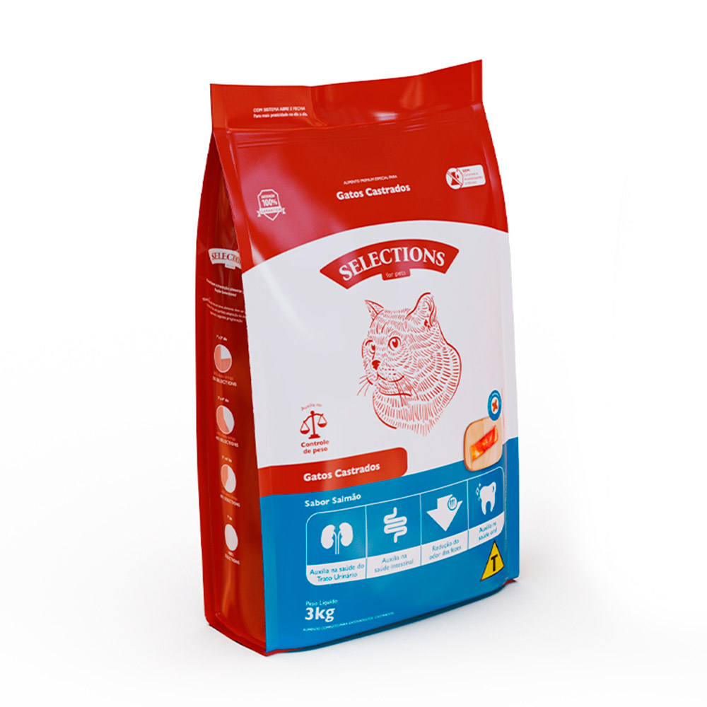 Ração Selections For Pet para Gatos Adultos Castrados Sabor Salmão